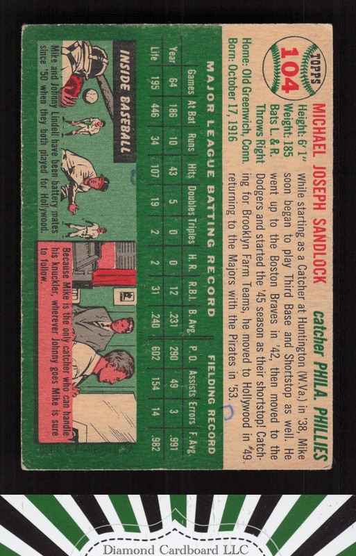 1954 Topps #104 Mike Sandlock VGEX (MK) l, back