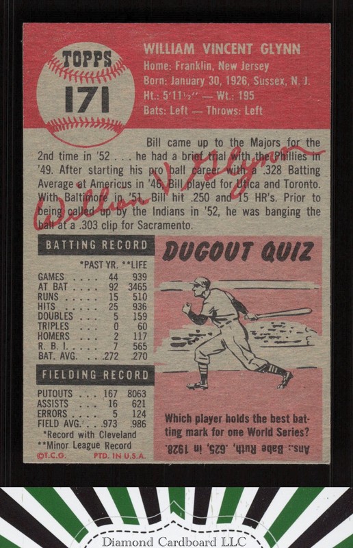 1953 Topps #171 Bill Glynn VGEX+ i, back