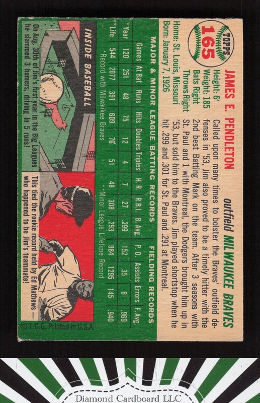 1954 Topps #165 Jim Pendleton VGEX f, back