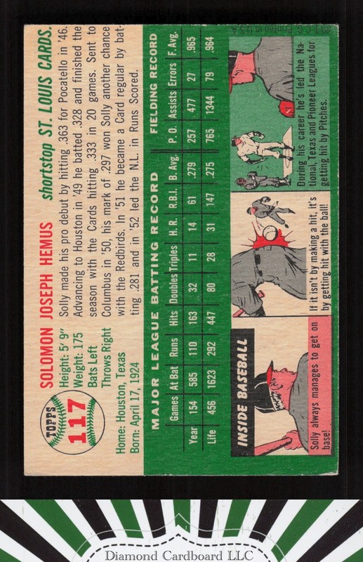1954 Topps #117 Solly Hemus EX b, back