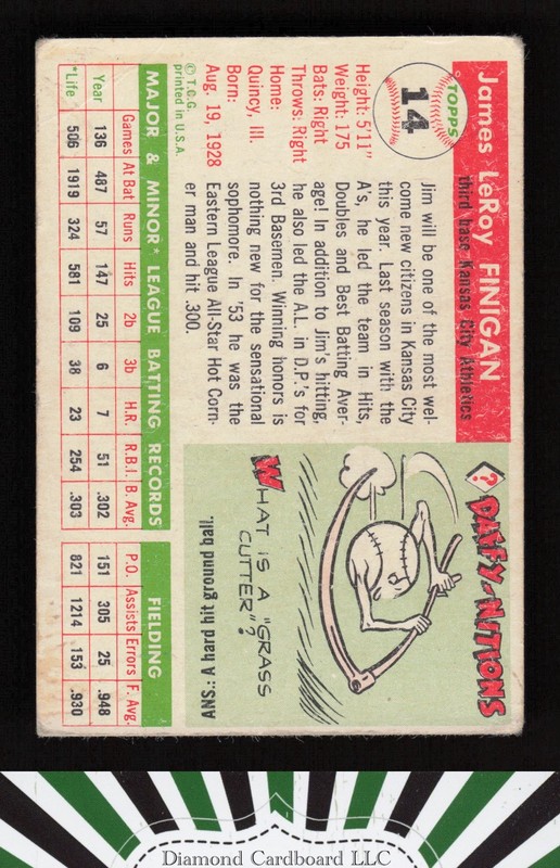 1955 Topps #14 Jim Finigan VG b, back