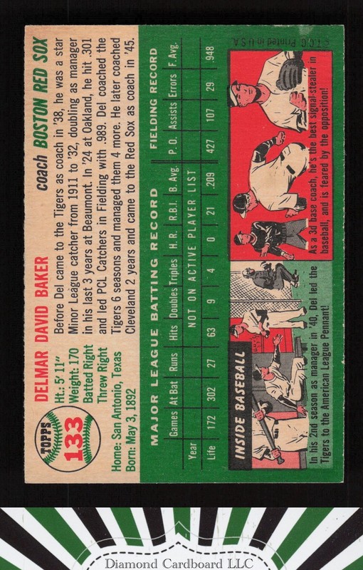 1954 Topps #133 Del Baker EXMT [CENTERED] e, back
