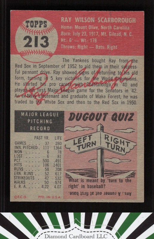1953 Topps #213 Ray Scarborough EXMT g, back