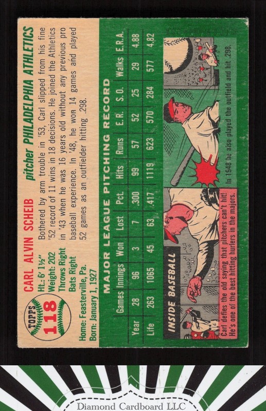 1954 Topps #118 Carl Scheib VGEX l, back
