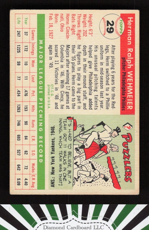 1955 Topps #29 Herman Wehmeier VGEX j, back