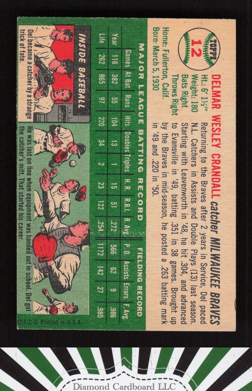 1954 Topps #12 Del Crandall EX (MC) i, back