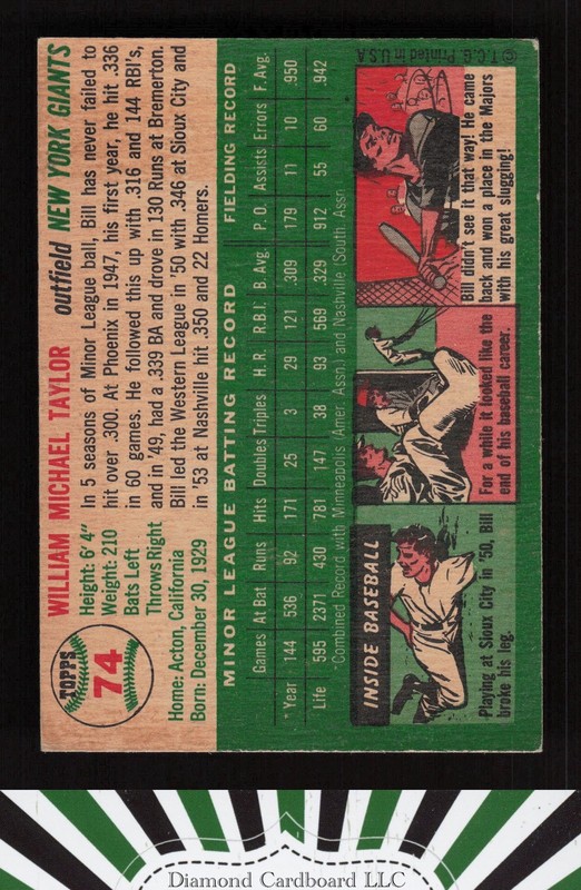 1954 Topps #74 Bill Taylor VGEX e, back