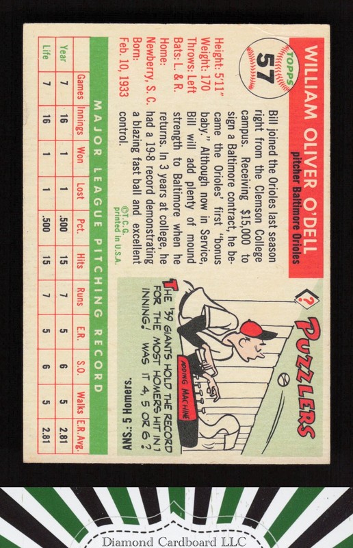 1955 Topps #57 Billy O'Dell VG+ c, back