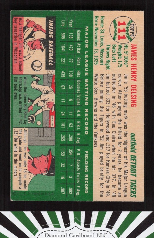 1954 Topps #111 Jim Delsing VGEX m, back