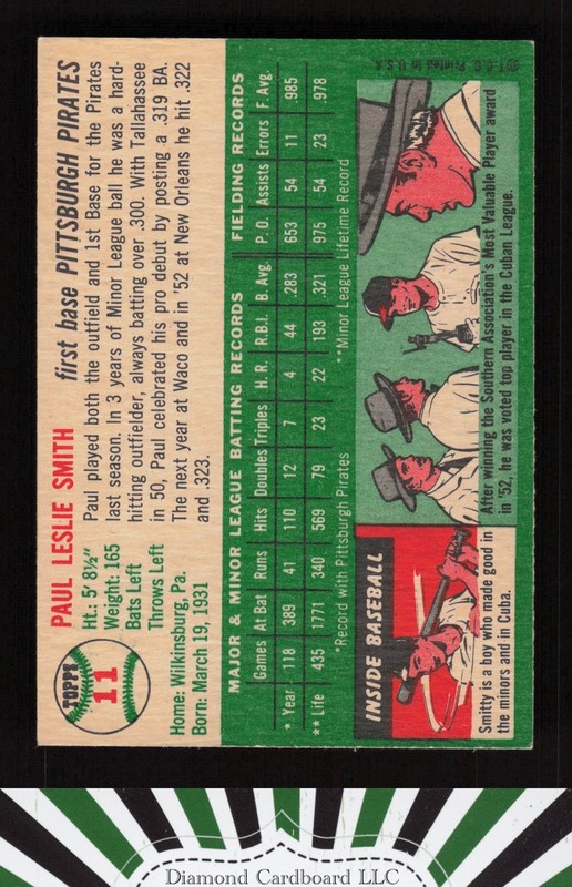 1954 Topps #11 Paul Smith VGEX+ c, back