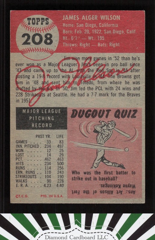 1953 Topps #208 Jim Wilson GD i, back