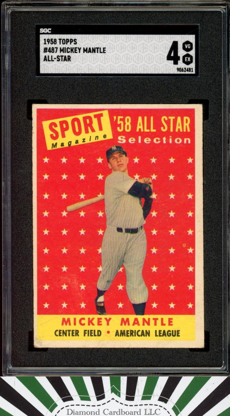 1958 Topps #487 Mickey Mantle All Star SGC 4, front