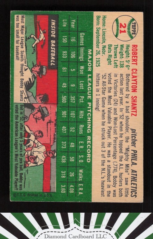 1954 Topps #21 Bobby Shantz VGEX+ d, back