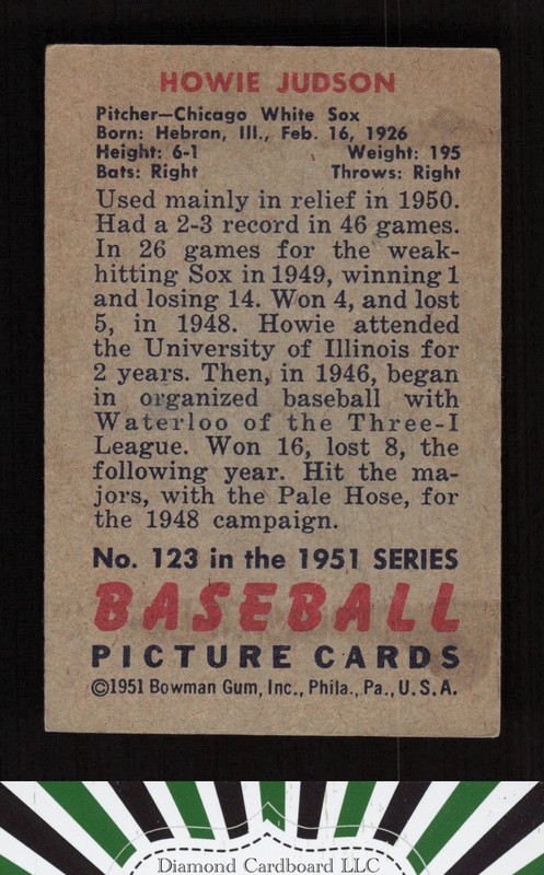 1951 Bowman #123 Howie Judson VGEX, back