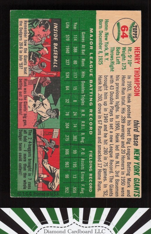 1954 Topps #64 Hank Thompson VGEX c, back