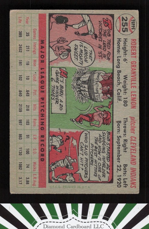 1956 Topps #255 Bob Lemon VGEX f, back