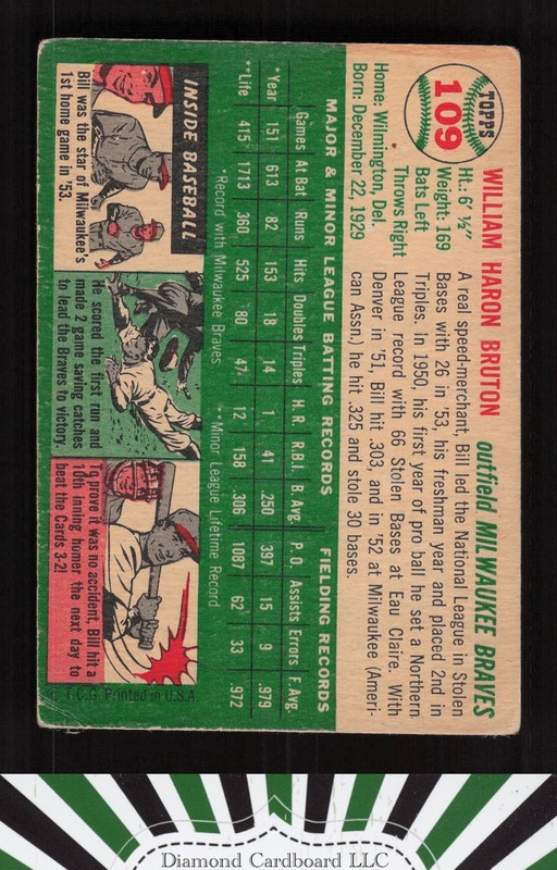 1954 Topps #109 Bill Bruton VG o, back