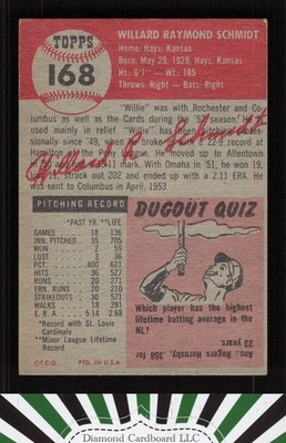 1953 Topps #168 Willard Schmidt VG d, back