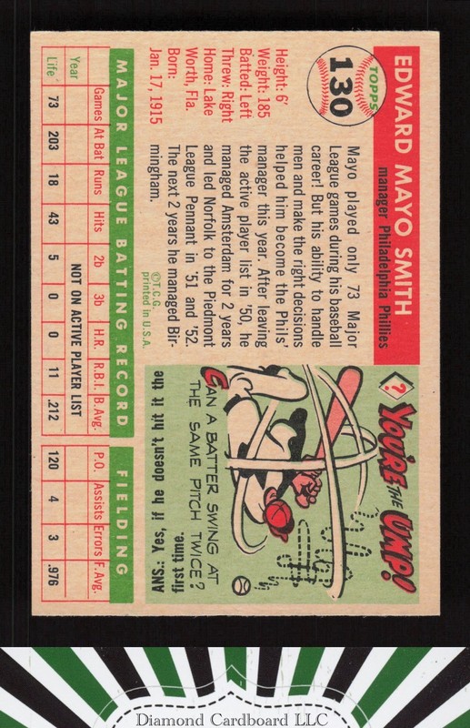 1955 Topps #130 Mayo Smith EXMT l, back