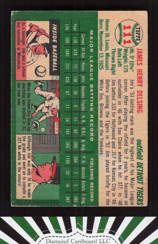 1954 Topps #111 Jim Delsing VG n, back