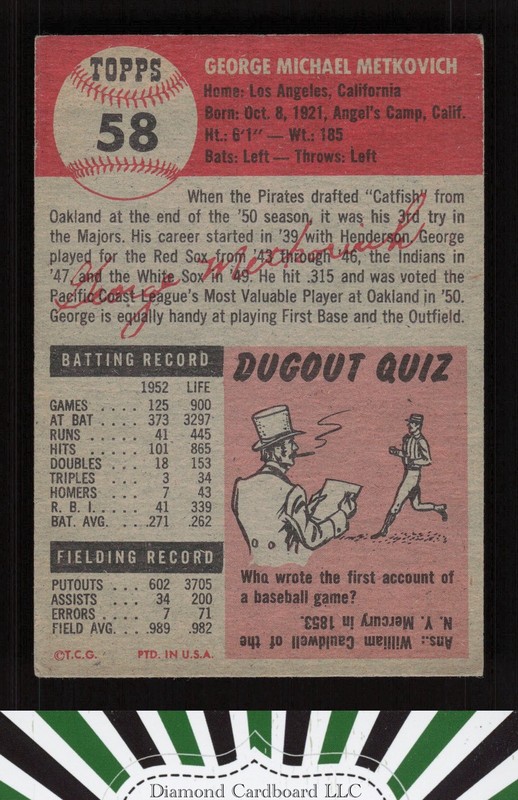 1953 Topps #58 George Metkovich VG+ d, back