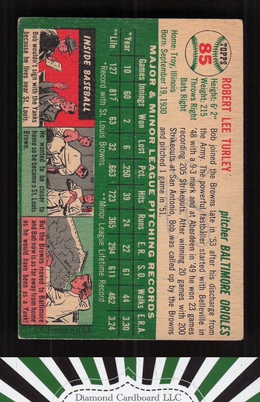 1954 Topps #85 Bob Turley GD+ a, back
