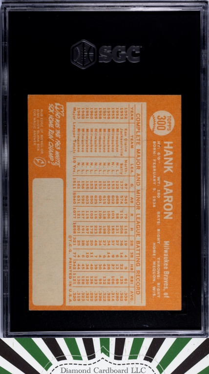 1964 Topps #300 Hank Aaron SGC 5, back