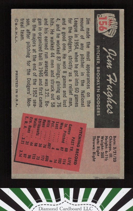 1955 Bowman #156 Jim Hughes EX, back