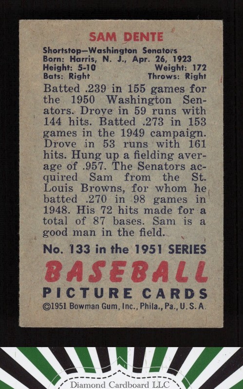 1951 Bowman #133 Sam Dente VG, back