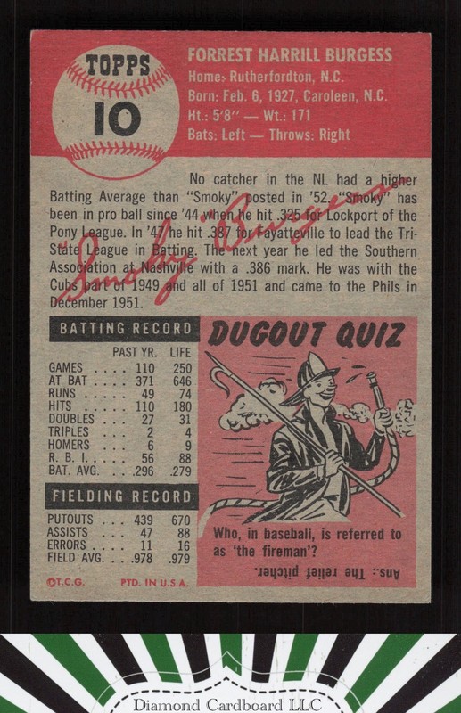 1953 Topps #10a Smoky Burgess White Text EXMT e, back