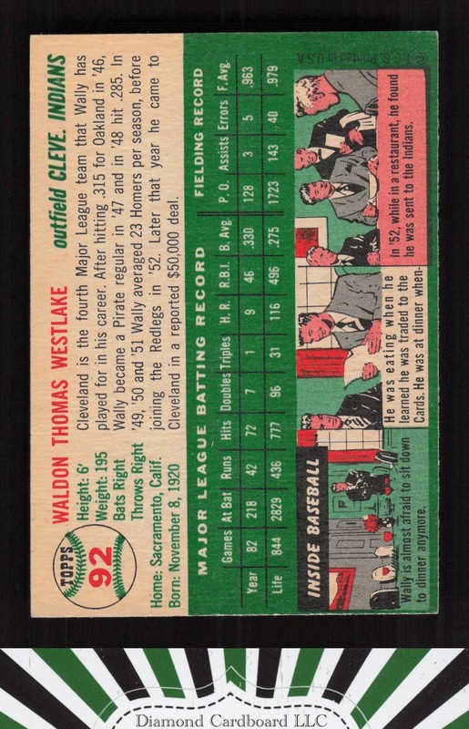 1954 Topps #92 Wally Westlake VGEX f, back