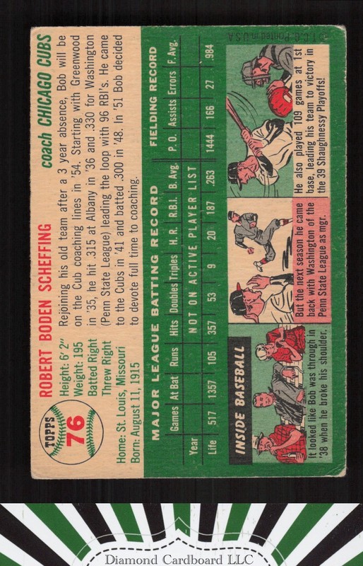 1954 Topps #76 Bob Scheffing GD+ n, back