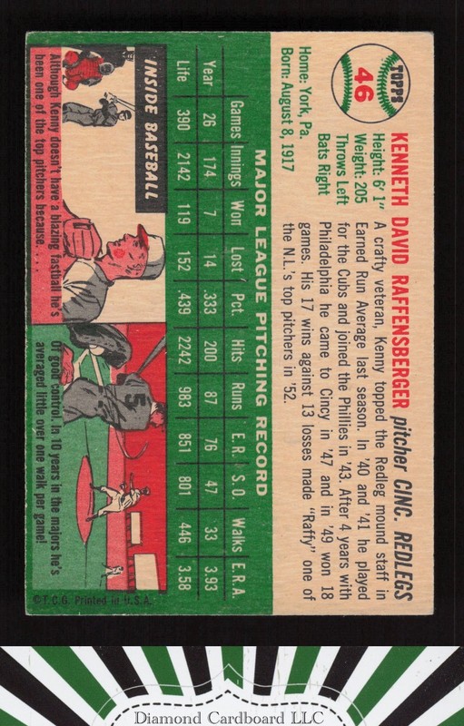 1954 Topps #46 Ken Raffensberger VGEX h, back