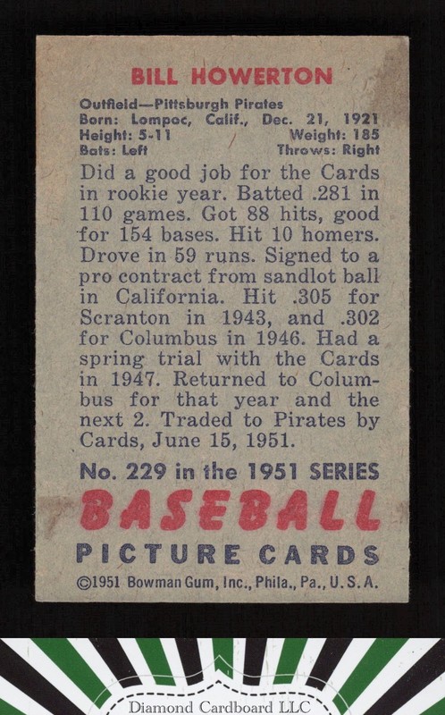 1951 Bowman #229 Bill Howerton VGEX, back