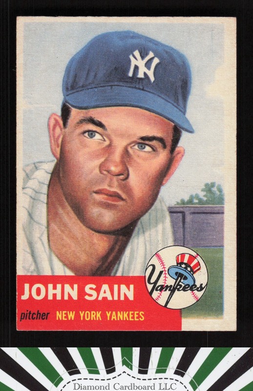 1953 Topps #119 Johnny Sain : Bio uses white text VGEX f, front