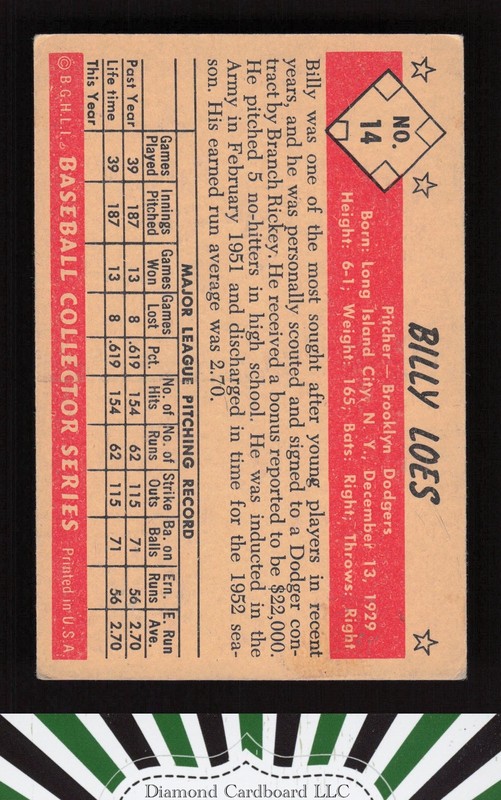 1953 Bowman Color #14 Billy Loes VGEX [GOOD CENTERING] c, back