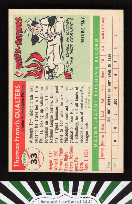 1955 Topps #33 Tom Qualters VGEX+ j, back