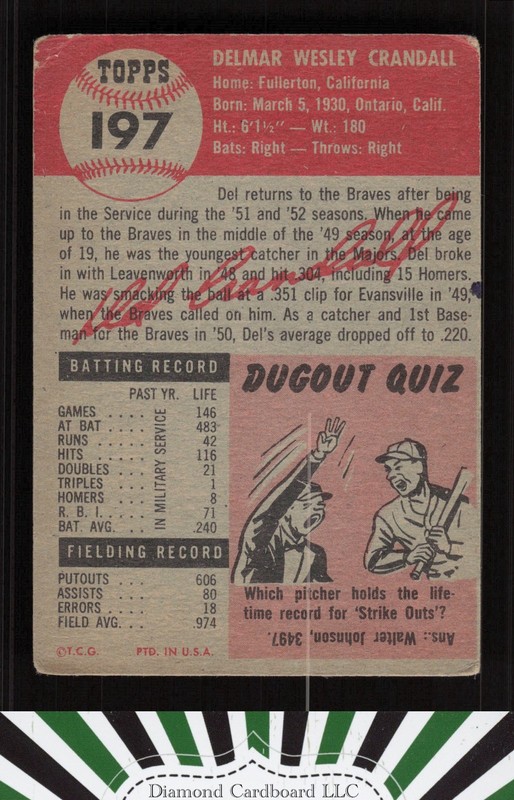 1953 Topps #197 Del Crandall GD a, back