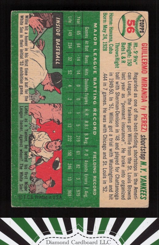 1954 Topps #56 Willy Miranda VGEX f, back