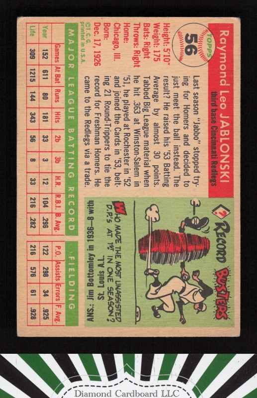 1955 Topps #56 Ray Jablonski VG d, back