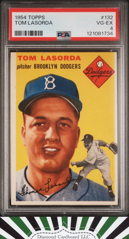 1954 Topps #132 Tom Lasorda PSA 4  HOF ROOKIE, front