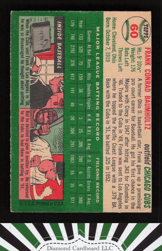 1954 Topps #60 Frank Baumholtz VG c, back