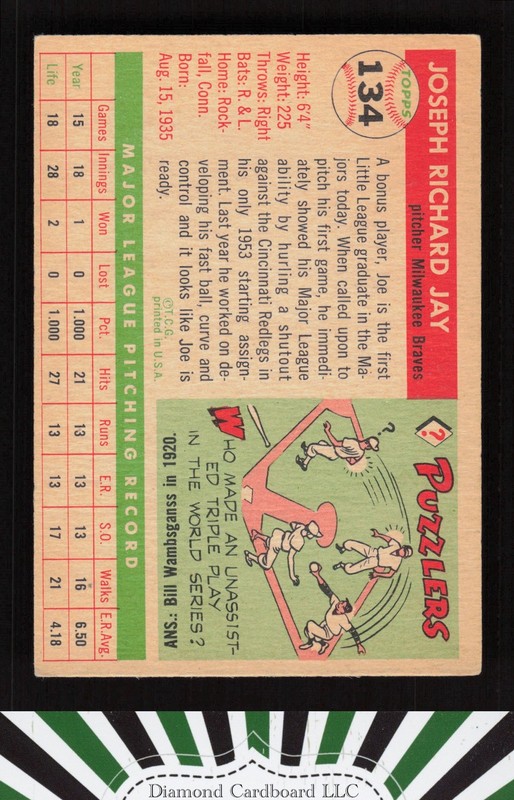 1955 Topps #134 Joe Jay EX j, back
