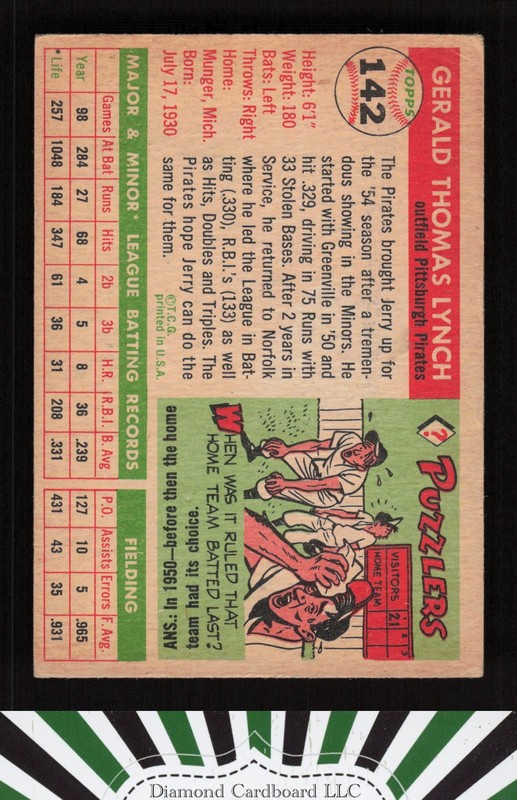 1955 Topps #142 Jerry Lynch VG c, back