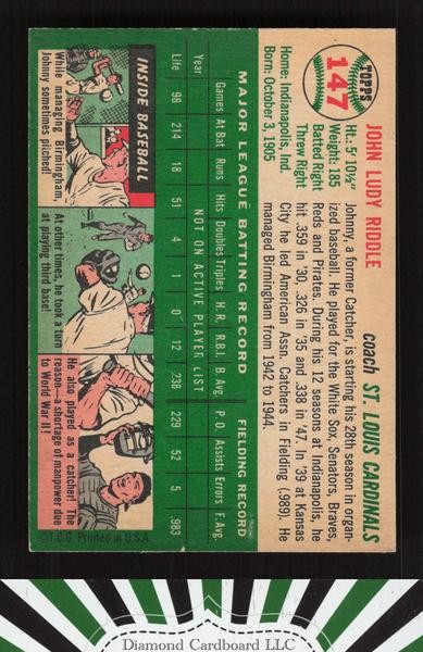 1954 Topps #147 Johnny Riddle EX+ m, back