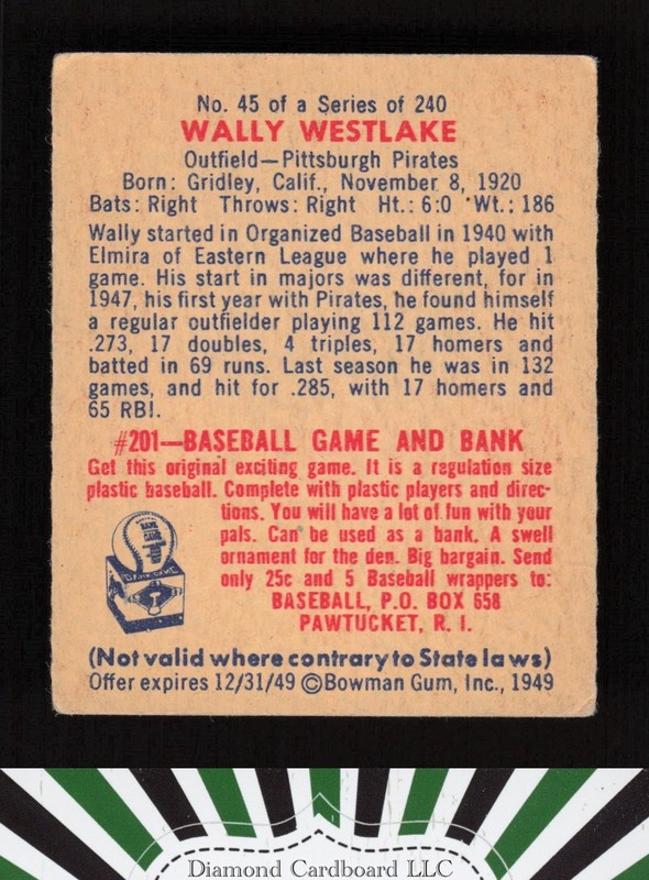 1949 Bowman #45 Wally Westlake VGEX [NICELY CENTERED d, back