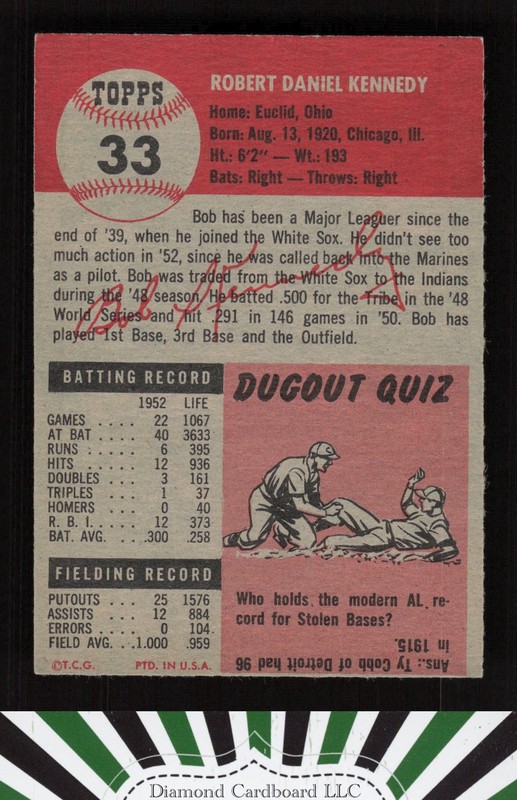 1953 Topps #33 Bob Kennedy EX+ h, back