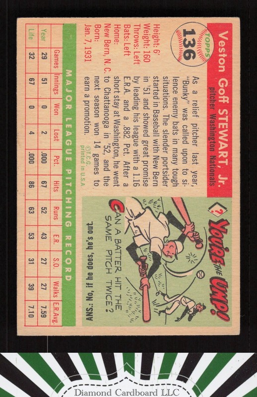 1955 Topps #136 Bunky Stewart VGEX+ h, back