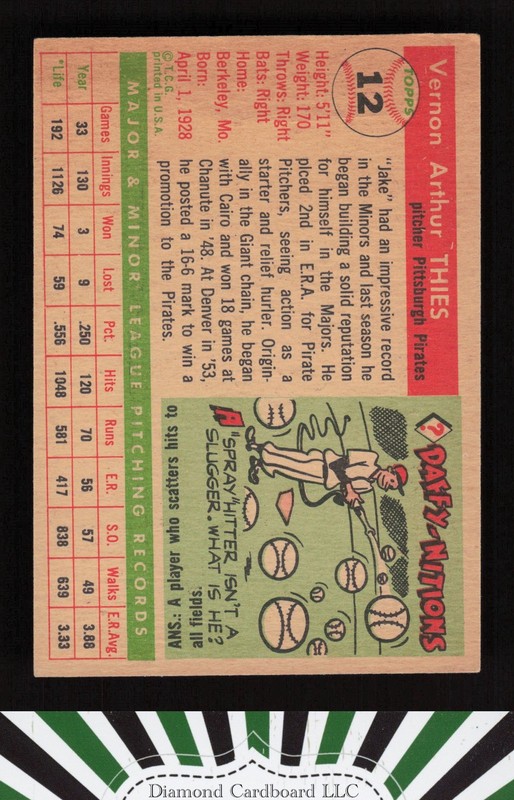 1955 Topps #12 Jake Thies GD b, back