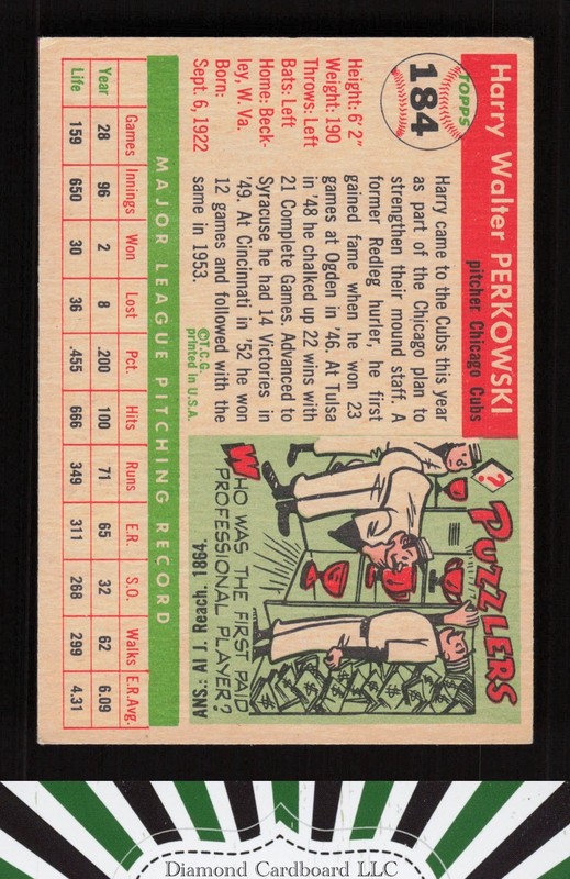 1955 Topps #184 Harry Perkowski VGEX+ [GOOD EYE APPEAL] m, back